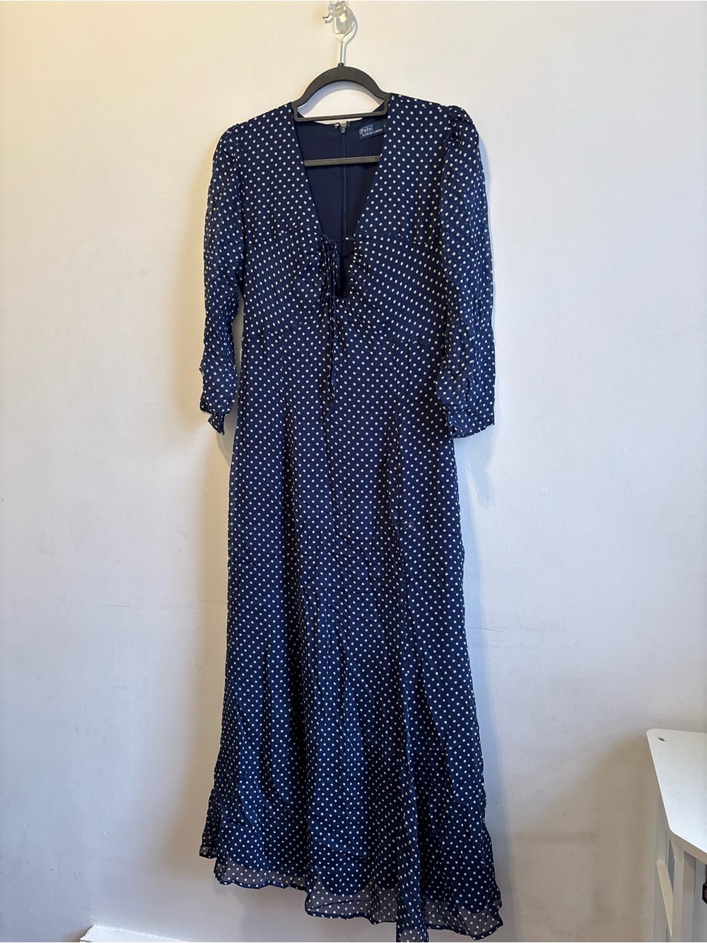 Polo by Ralph Lauren Navy Polka-Dot Tie-Front Maxi Dress